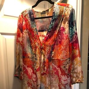 Tribal semi sheer multi colour blouse Size 16